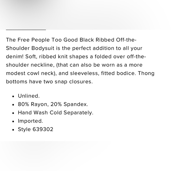 FREE PEOPLE TOO GOOD RIBBED OFF THE SHOULDER BODY SUIT SIZE SMALL - Picture 9 of 10